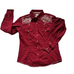 Panhandle Rough Stock Embroidered Women’s Red Rodeo Button Down Shirt M
